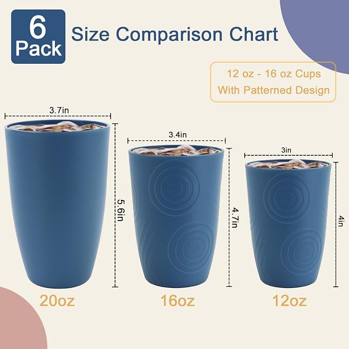 Wheat Straw Cups Set of 6, Plastic Drinking Glasses 12 OZ, Alternative to - Image 6