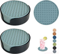 Set of 12 Silicone Coasters, 4'' Drink Coaster with Holder, Round Coasters for Drinks Beer Coffee Home Office Bar Desk Tabletop Protection, Non-Slip Rubber Coaster (Blue, 12 Pcs-Plastic Holder)