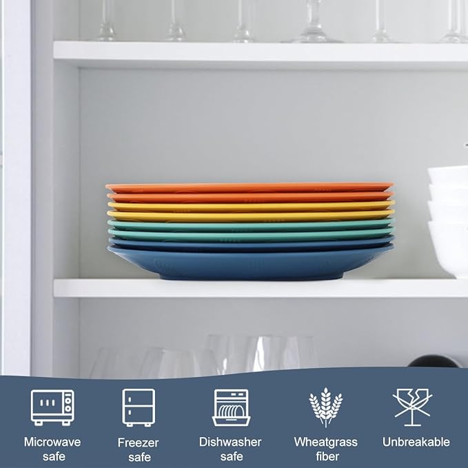 Homienly Wheat Straw Dinner Plates Set of 8, 10 Inch, Microwave and Dishwasher Safe, Unbreakable Kids Plates, 4 Colors (Multi), MS 01