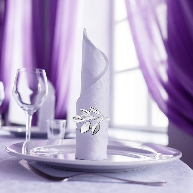 Hotop Set of 100 Leaf Napkin Rings Silver Metal Napkin Rings Holders Bulk - Image 5