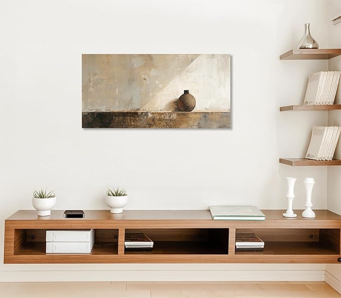 ADJUVANT Wall Art Minimalist Neutral Vase Painting 48" L x 24" W, Earth Tone Canvas Artwork Prints Simple Pottery Pictures Contemporary Rustic Wall Decor for Living Room Bedroom