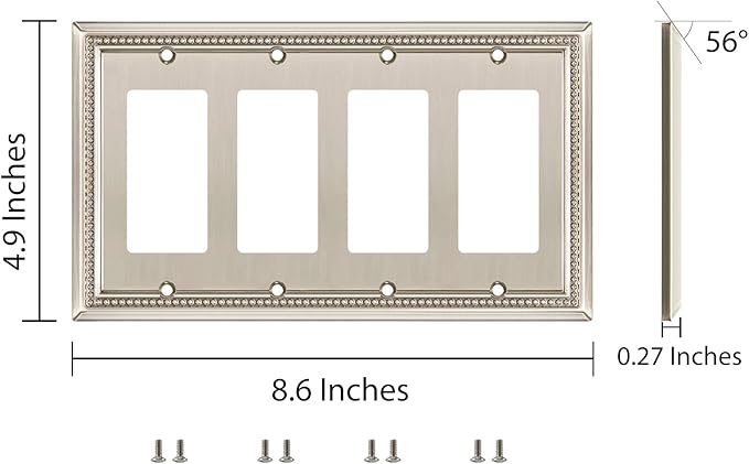 Henne Bery Sunken Pearls Heavy Duty Decorative Wall Plate Switch Plate Outlet Cover (Quad Decorator, Satin Nickel)