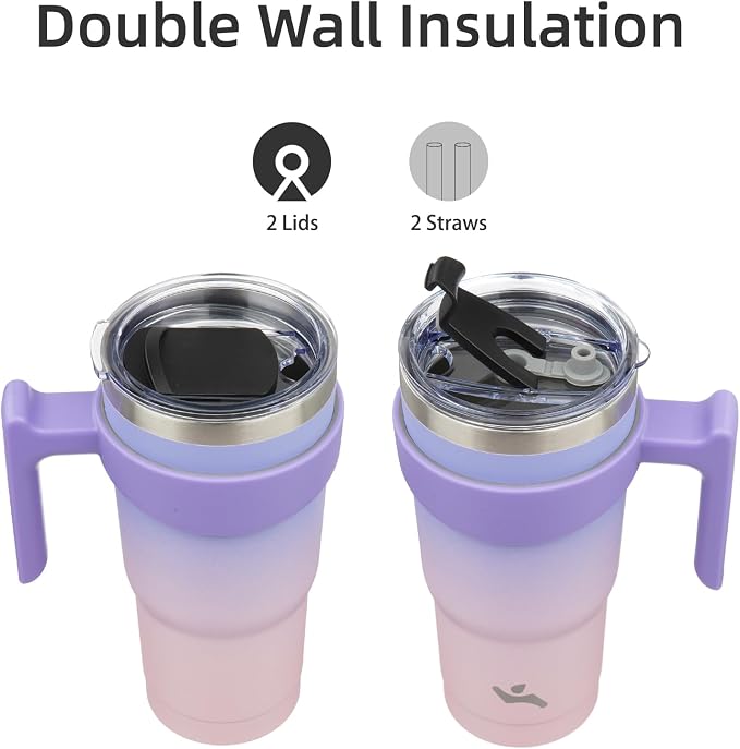 Konokyo 20 oz Tumbler with Handle and Straw, Insulated Travel Mug | Pastel - Image 3