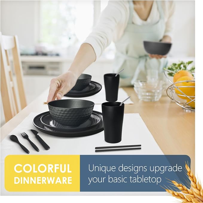 Teivio 96-Piece With Flatware Plastic Wheat Straw Dinnerware Set - Image 4