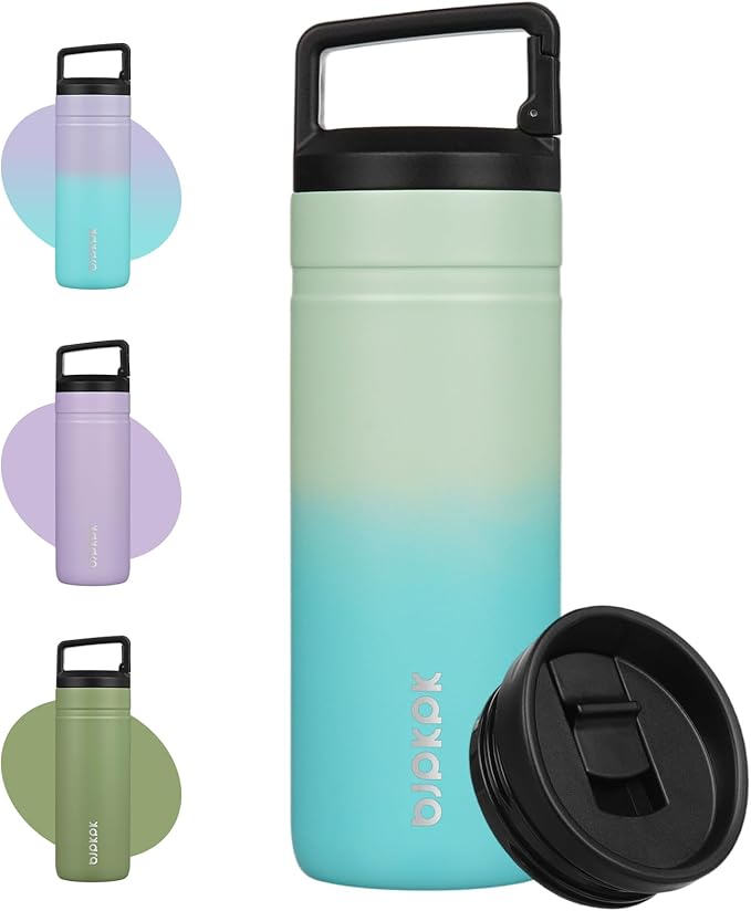 BJPKPK Insulated Water Bottle with 2 Lids,20 oz Double Wall Stainless Steel Vacuum Tumbler Travel Coffee Mug,Wide Mouth Thermal Cup,Mint