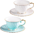 KAMMAK Tea Cups and Saucers Set of 2, Fine Bone China Coffee Cups, GH023 | by KAMMAK