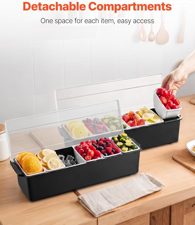 VEVOR Ice Cooled Condiment Serving Container, 6 Compartments Chilled Server - Image 5
