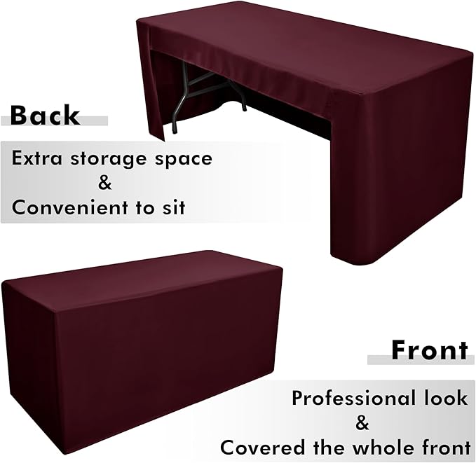 Nasitos 2 Pack 8' Fitted Table Cloth for Rectangular Table Burgundy Trade Show Table Covers-Open Back Valentines Tablecloth Washable and Wrinkle Resistant Table Cloth, Parties, Buffet, Baby Shower