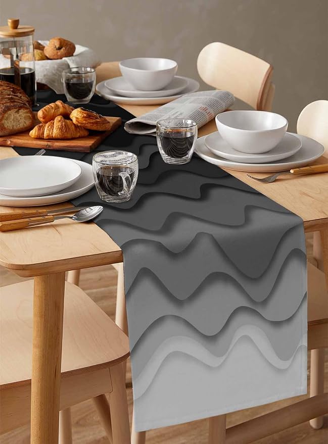 Grey Ocean Table Runners 72 Inches Long, Cotton Linen Fabric Table Runner - Image 3