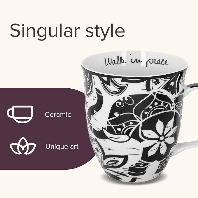 Karma Gifts 14 oz Black and White Boho Mug Elephant - Image 3