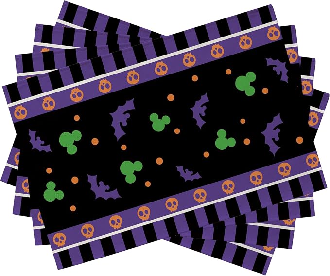 Seliem Purple Halloween Placemats Set of 4 | Bat Skull Polka Dot Dining Table by Seliem