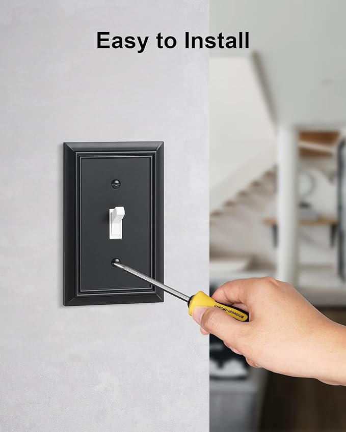 4-Pack Single Toggle Light Switch Cover Plate, Durable Natural Bamboo Fiber Decorative Switch Plate Covers, Matte Black 1 Gang Wall Plate, Corrosion Resistant