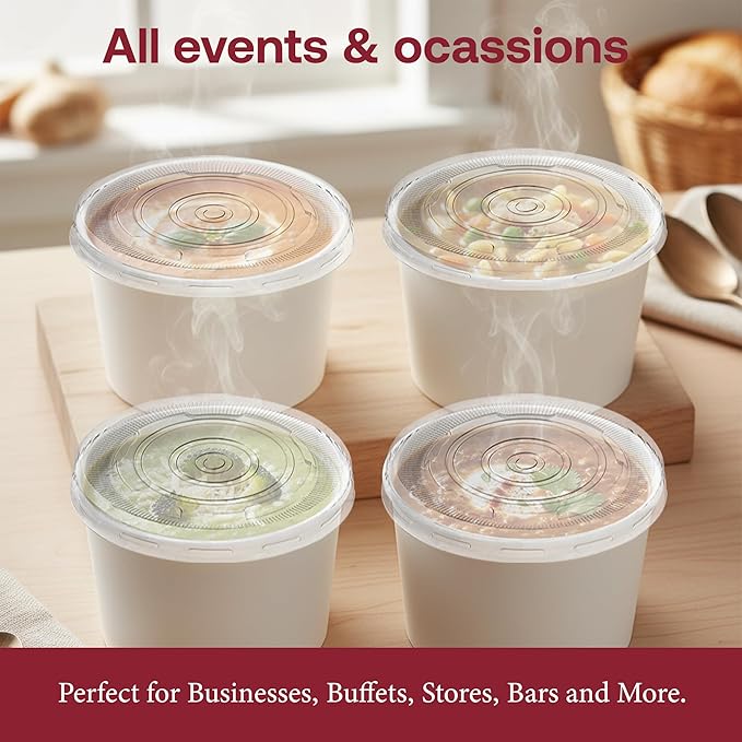 Smarty Had A Party 500 Count Clear Plastic Lids for Squat Paper Soup Cups – Fits 6 oz, 8 oz, 12 oz & 16 oz Disposable Containers – Leak-Resistant, BPA-Free,Tight-Seal Covers for Takeout & Catering