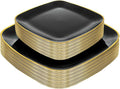 bUCLA 50PCS Black and Gold Plastic Plates - Square Black Gold Plastic Disposable - Include 25 Dinner & 25 Dessert Plates, Ideal for Party & New Year