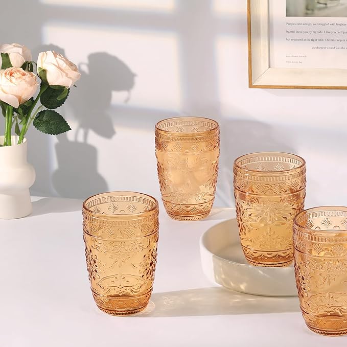 abrwyy Amber Drinking Glasses, Amber Glassware, 14oz Vintage Water Glasses | - Image 5