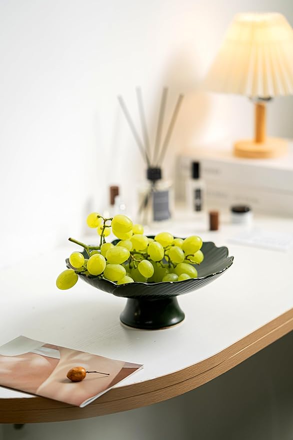 Ceramic Modern Large Green Fruit Bowl, 8.5" - Decorative for Home Decor