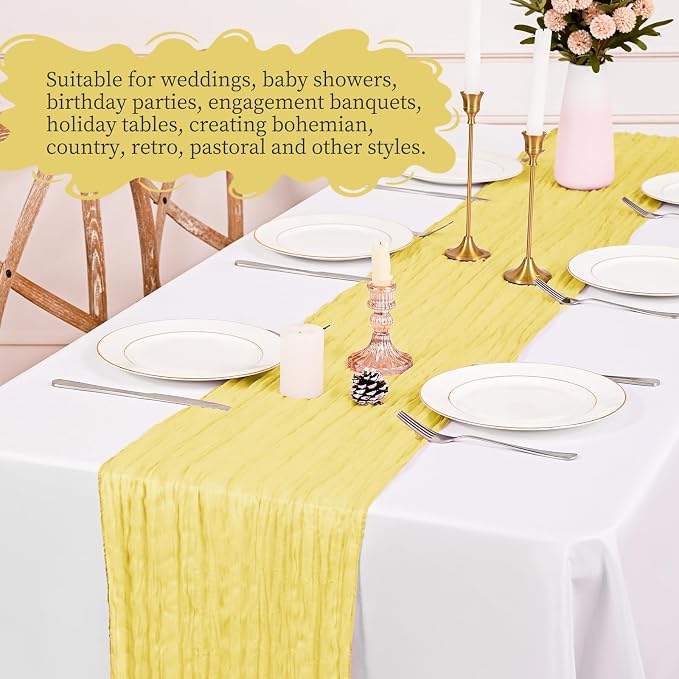 4 Pack Yellow Table Runner 17 x 108inch Cheesecloth Table Runner Boho Gauze - Image 4