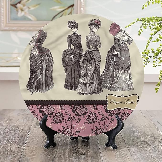 Ceramic Plates, Victorian Decorative Ceramic Plates, Women Fashion Handbag, 10 Inch, for Dining, Parties, Wedding, Multicolor