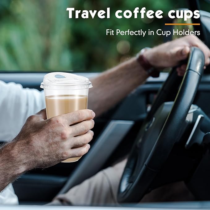 Baderke 50 Pcs Plastic Cups with Sip Lids Round Bottom Disposable Plastic Coffee Cups with Lids Clear Strawless Crystal Mugs for Iced Coffee Smoothie Cold Beverage Party Catering Supplies (18 oz)