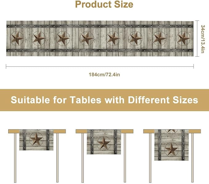 Western Texas Table Runner, Rustic Farmhouse Golden Star Wooden Barn Plank - Image 5