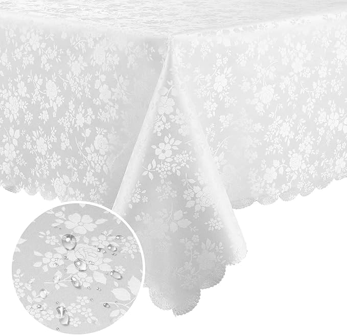 Smiry Rectangle Table Cloth, Waterproof Heavy Duty Vinyl Tablecloths, Wipeable Washable Table Cover for Kitchen and Dining Room (White, 54" X 120")