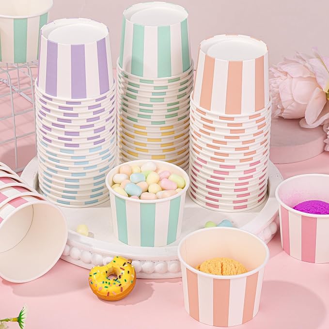 Aodaer 120 Pack 8 Ounces Paper Cups Disposable Stripe Dessert Bowls Ice Cream - Image 5