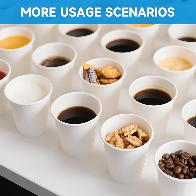 RACETOP 8 oz 100 Pack Disposable Paper Coffee Cups, Disposable Paper Cups, Hot Coffee Cups for Office, Party, Home