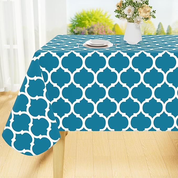 Smiry Rectangle Table Cloth Cover, Waterproof Vinyl Tablecloth with Flannel Backing for Rectangle Tables, Wipeable Spillproof Plastic Tablecloths for Dining, Camping and Indoor (60"x84", Teal)