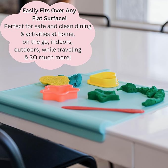 The Table Tyke Silicone Placemats for Toddlers with Patented Edge Bumper | Kids Placemats Non Slip Travel Ready | Baby Placemat BPA Free for Restaurant Dining Table | Sky Blue