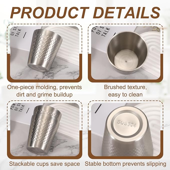 uxcell 2 Pcs Stainless Steel Cups, 6oz/175ml Metal Cups Diamond Textured - Image 5