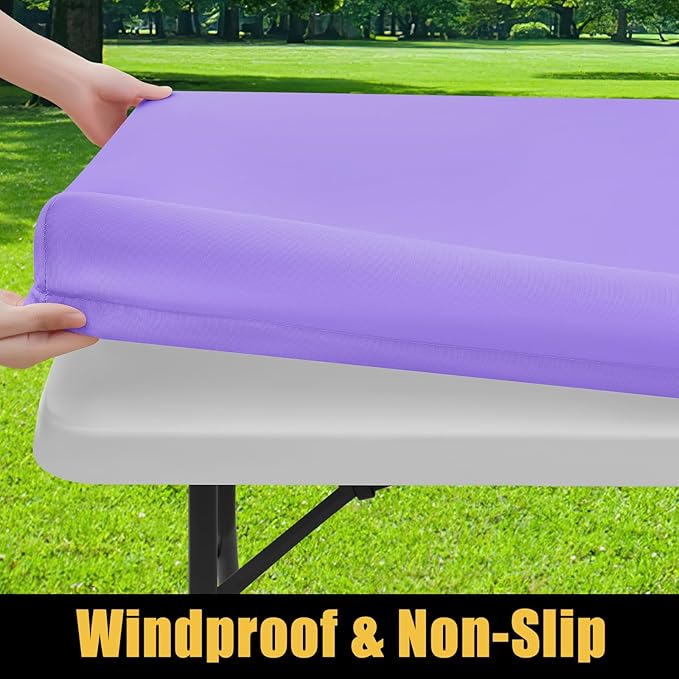 Smiry Rectangle Picnic Table Cloth, Waterproof Elastic Fitted Tablecloths for 6 Foot Tables, Washable Polyester Table Cover for Camping, Indoor and Outdoor (Lavender, 30"x72")