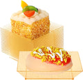Nuogo 250 Pcs Square Clear Dessert Plates 3.6 Inch Appetizer Plates Disposable Square Party Trays Hard Mini Salad Tasting Sample Dish for Weddings, Parties, Banquet Dinner, Family Gatherings (Gold)
