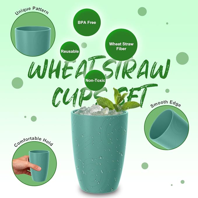 Reusable Wheat Straw Cups 6 PCS, Unbreakable 16 OZ Plastic Cup Alternative - Image 3