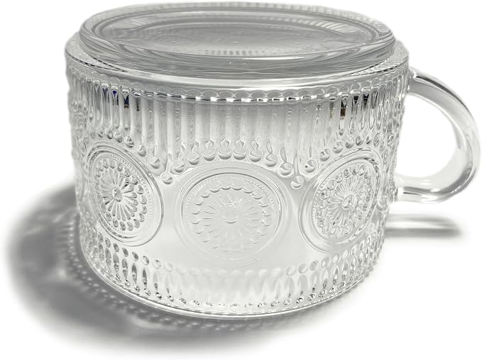 Vintage Embossed Sunflower Retro Glass Coffee Mug Cup 14 ounce Stackable - Image 4
