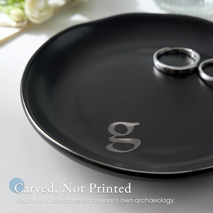 Lolalet Handmade Ceramic Ring Dish Jewelry Tray Plate with Initial, Small Monogram Gift for Her Women Girls Mother, Hostess, Engagement, Bridal Shower, Maid of Honor, Bridesmaid, Birthday, Christmas