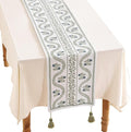 Designer French Linen Long Table Runner, Floral Pattern, Dining Table, Kitchen by Isaennehomedecoration