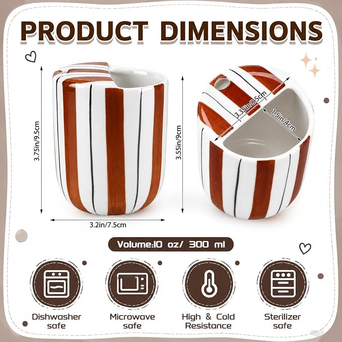 1 Pcs Ceramic Mug with Sip Hole 10 oz Novelty Brown Black Striped Coffee Mug - Image 2