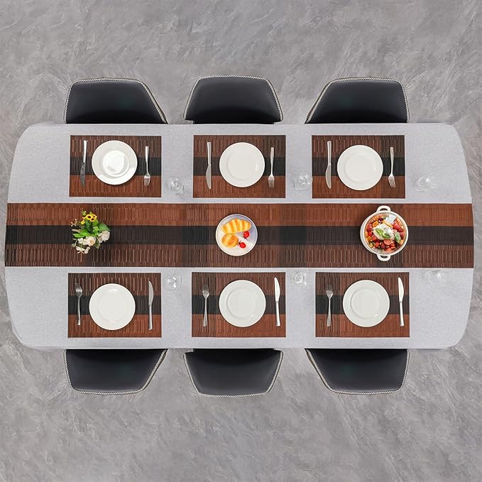 Placemats Set of 6, Vinyl Woven Place Mats Indoor Set of 6 Washable Wipeable PVC Table Mats Heat-Resistant Non Slip Plastic Placemat for Kitchen Dining Outdoor Table (Black Brown, Set of 6)