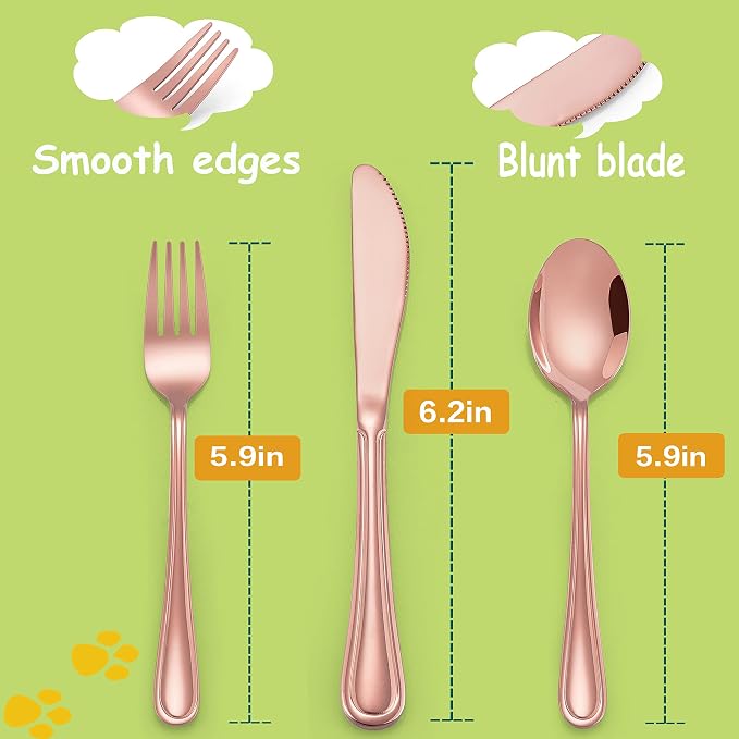 LIANYU 12-Piece Rose Gold Kids Silverware Set, Stainless Steel Toddler Utensils - Image 2