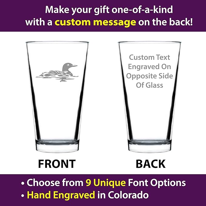Custom Loon Pint Glass for Beer - Fun Bird Themed Gifts and Decor for Men & Women - 16 oz Glasses