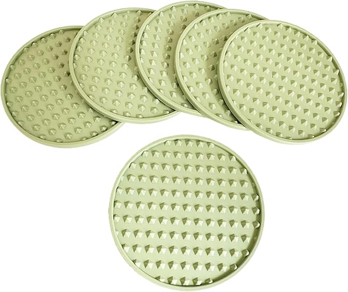 Set of 8 Silicone Coasters, 4'' Drink Coaster with Holder, Round Coasters for Drinks Beer Coffee Home Office Bar Desk Tabletop Protection, Non-Slip Rubber Coaster (Green, 8 Pcs-Metal Holder)