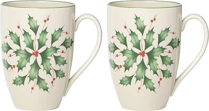 Lenox Hosting the Holidays Holly Porcelain Christmas Mug Set by Lenox