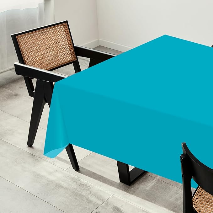 54 Inch X 200 Feet Plastic Table Cover Roll with Convenient Slide Cutter, Disposable Plastic Table Cloth Roll with Cut-to-Size Design for Weddings, Banquets, Parties (Turquoise)