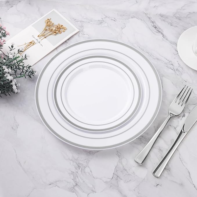 BESTVIP 100Pcs Silver Plastic Plates, 10.25 Inch Disposable Party Plates | - Image 4
