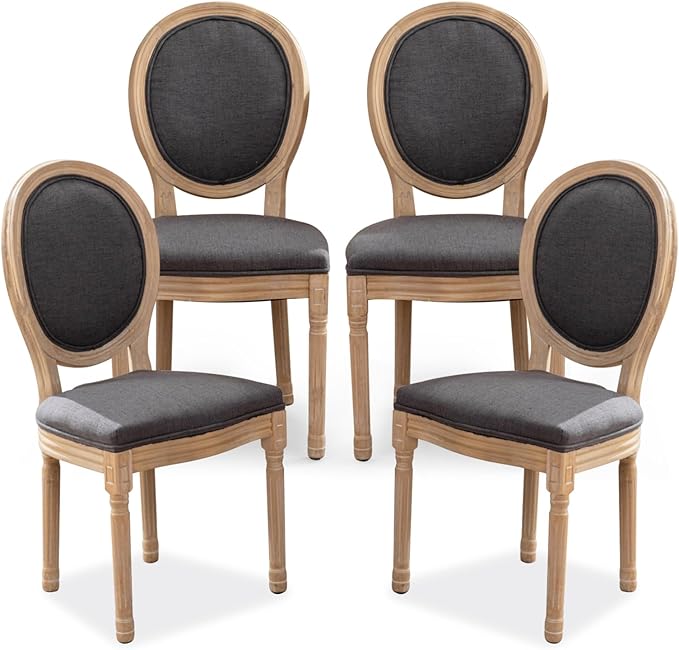 SoarFlash French Dining Chairs Set of 4, Vantage Dining Chair with Round Back, Farmhouse Country Dining Chair for Kitchen,Bedroom,Deep Grey