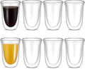 8 Pack 10 oz Double Walled Coffee Mugs Glass Espresso Cups without Handle Clear by Sieral