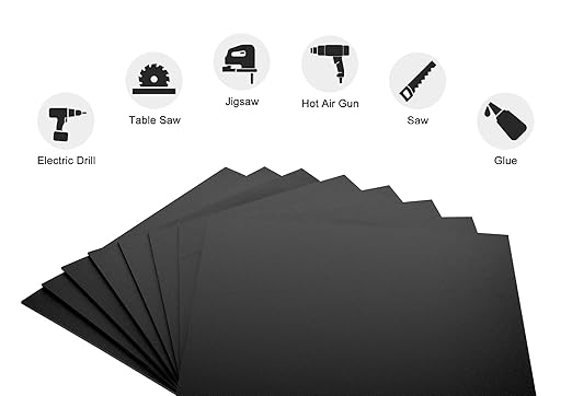 ABS Plastic Sheet 8" x 12" x 1/4" Thick (6mm) Black Rigid Moldable Thermoplastic Board for Crafts, DIY Projects, Home Decor - Textured & Smooth Surface, Pack of 2