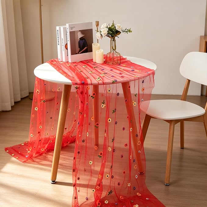 BINBE 12pcs Daisy Spring Table Runner Embroidery Gauze 10FT Florals Seasonal - Image 5