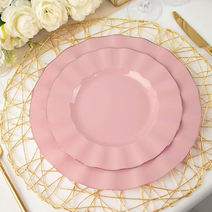Efavormart 9" Salad Plates – Set of 10 Plastic Dusty Rose Round Disposable - Image 8