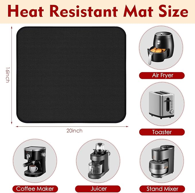 Heat Resistant Mats for Countertop,16x20 in Silicone Heat Resistant Mat for Air Fryer, Fireproof Pad for Coffee Maker,Toaster, Oven, Kitchen Countertop Protector Compatible with Ninja,COSORI, 1PCS